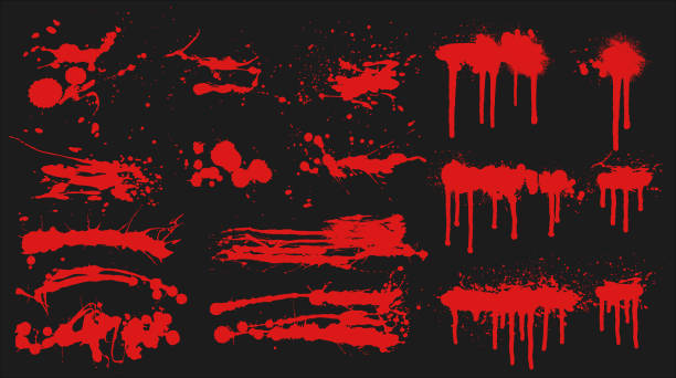 czerwony grunge szczotki zestaw - blood stock illustrations