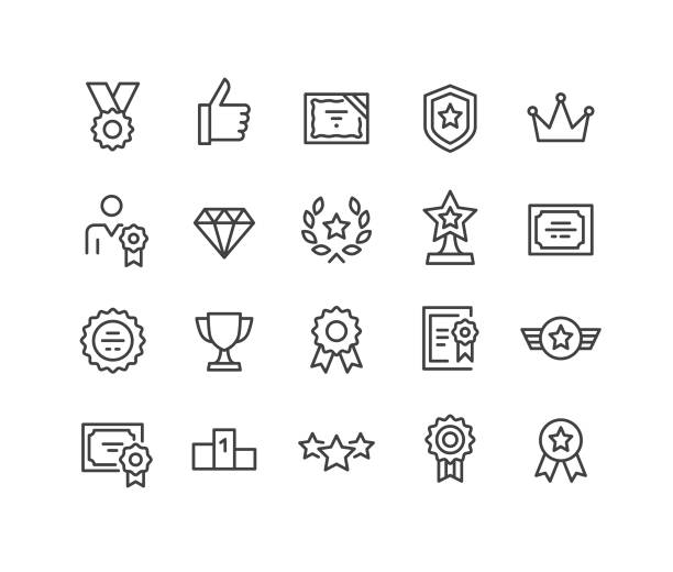 ilustraciones, imágenes clip art, dibujos animados e iconos de stock de iconos de premios - classic line series - insignia símbolo