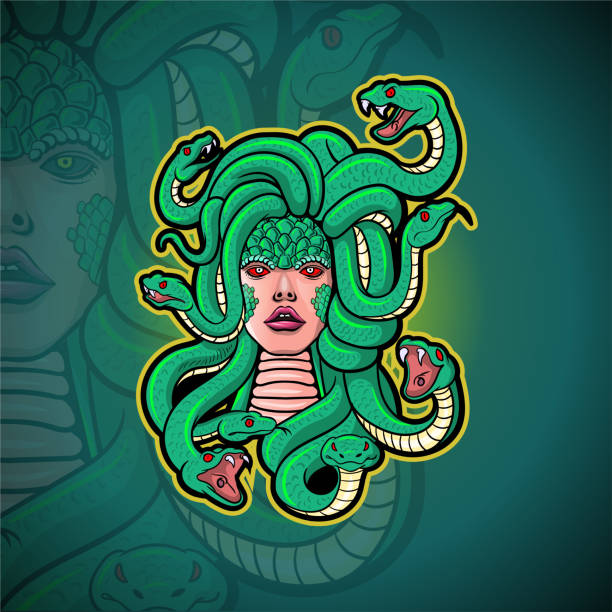 ilustrações, clipart, desenhos animados e ícones de medusa mascote esport design logotipo. - gorgon