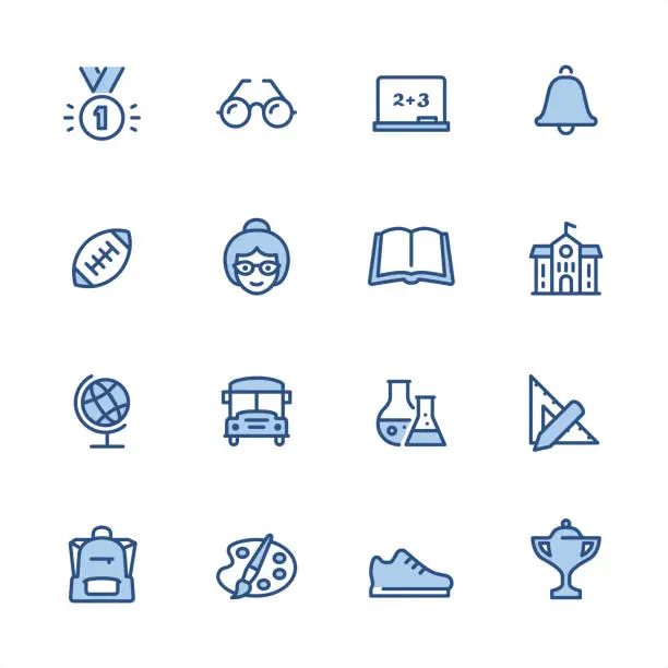 Vector illustration of School - Pixel Perfect blue outline icons