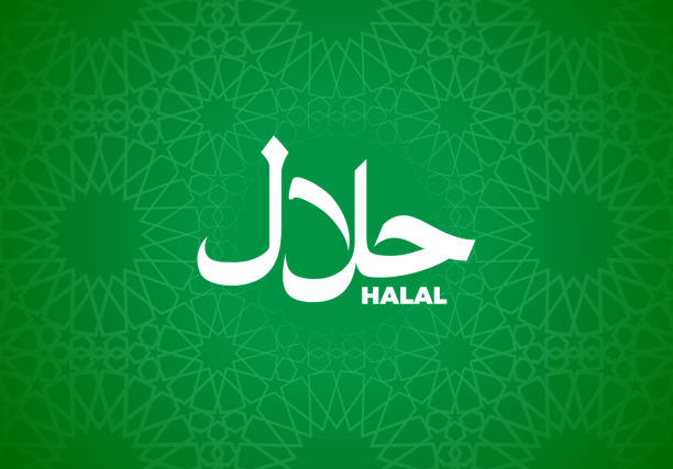 Halal sign on islamic pattern to certify or mark muslim traditional healthy and dietary food Halal sign on traditional islamic pattern to certify or mark muslim traditional healthy and dietary food halal stock illustrations