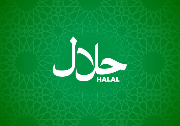 Halal sign on islamic pattern to certify or mark muslim traditional healthy and dietary food Halal sign on traditional islamic pattern to certify or mark muslim traditional healthy and dietary food fruit of islam stock illustrations