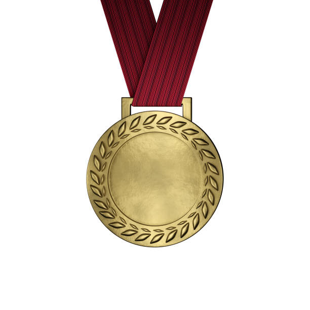 пустая золотая медаль изолирована на белом. 3d рендер - gold medal medal gold medallion стоковые фото и изображения
