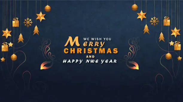 Vector illustration of Merry Christmas background with blue and gold color