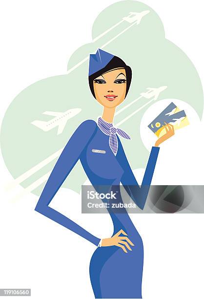Piękne Stewardess - Stockowe grafiki wektorowe i więcej obrazów Bilet - Bilet, Bilet lotniczy, Chmura