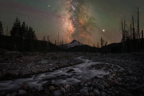 istock Stream leading towards Milky Way Galaxy and Mount Hood 1191065695