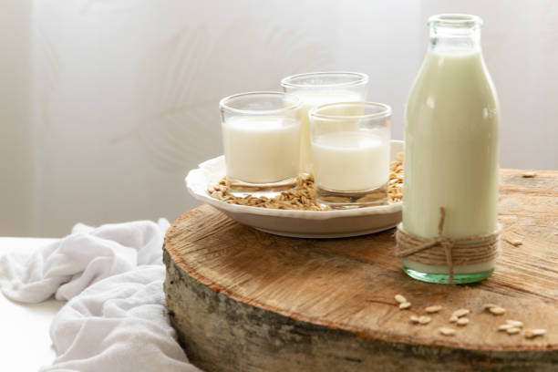 istock Fresh oat milk drink. Healthy nutritional ingredient, dairy themes 1191066347