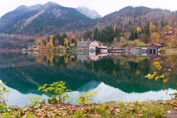 Waterfront at Lake Walchensee in the Bavarian Alps in Autumn
