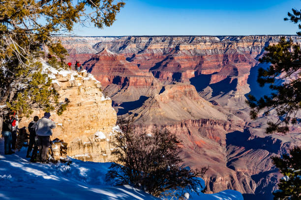 grand canyon - bend sun river snow - fotografias e filmes do acervo