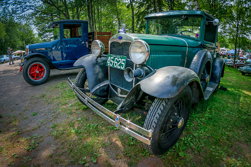 Moncton, New Brunswick, Canada - July 11, 2015 : 1930 Ford Model A pickup truck on display in Centennial Park during 2015 Atlantic Nationals Automotive Extravaganza.