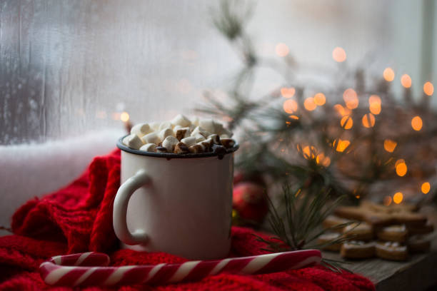 istock Winter hot Christmas chocolate or cocoa with marshmallow with decorations. 1191079495