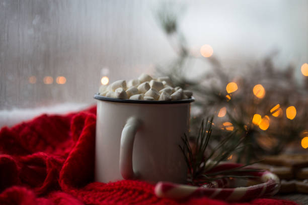 istock Winter hot Christmas chocolate or cocoa with marshmallow with decorations. 1191079497