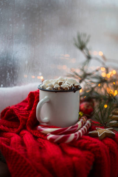 istock Winter hot Christmas chocolate or cocoa with marshmallow with decorations. 1191079498