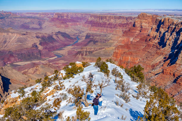 grand canyon - bend sun river snow - fotografias e filmes do acervo