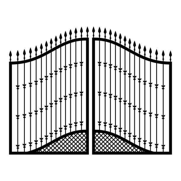 ilustrações de stock, clip art, desenhos animados e ícones de forged gates icon black color vector illustration flat style image - iron gate