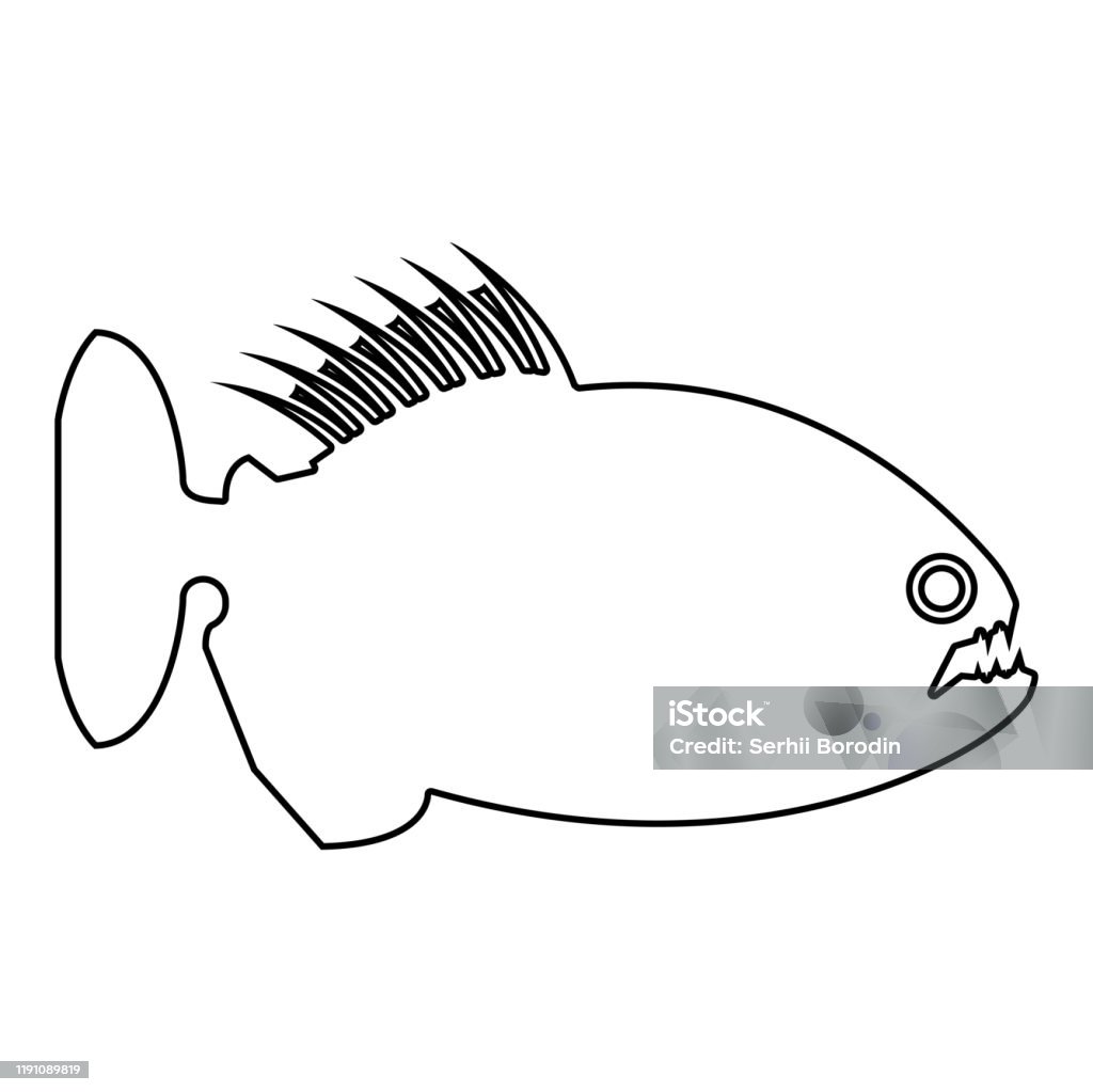 Piranha Angry Fish Icon Outline Black Color Vector Illustration ...