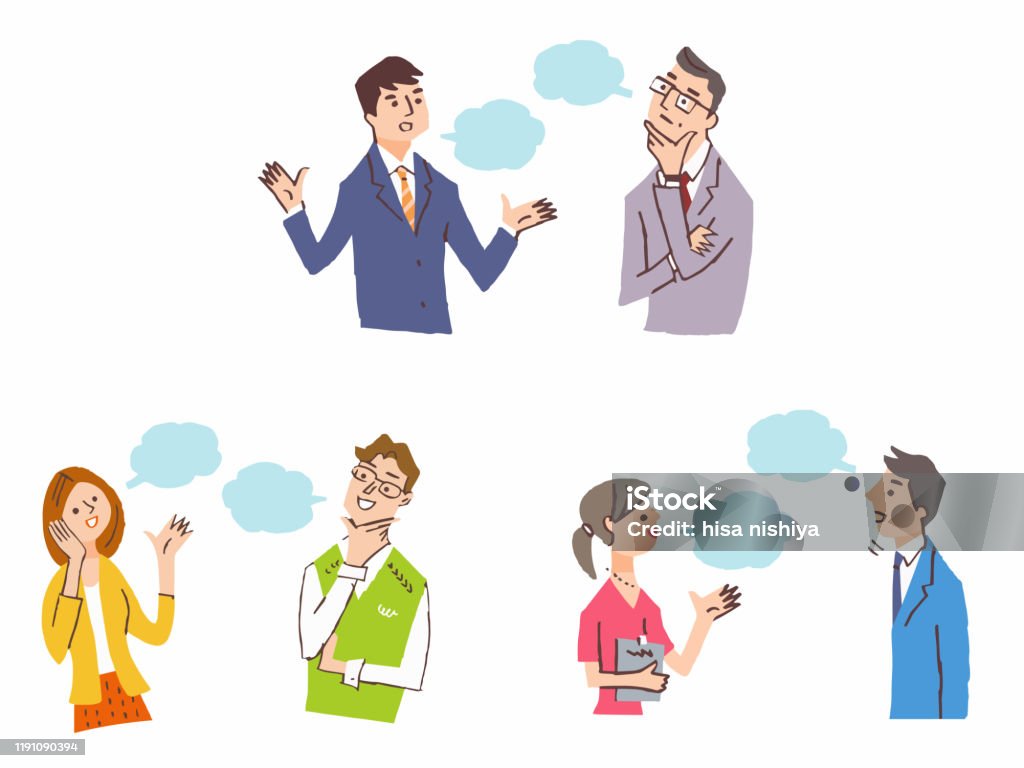 Conversation Multipe Two People Having Three Sets Of Conversations Stock Illustration ...