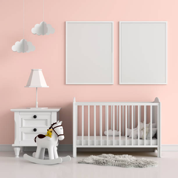 istock Two blank photo frame for mockup in child room, 3D rendering 1191092546