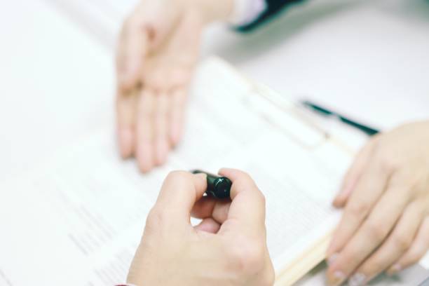 Japanese registered certificate Asian woman making real estate sales contract witness signature stock pictures, royalty-free photos & images