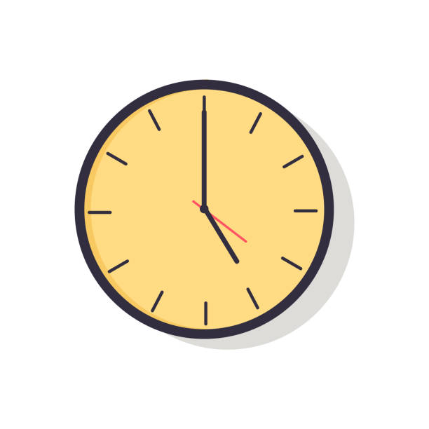 벡터 일러스트레이션에서 고립된 노란색 시계 - 벽 시계 일러스트 stock illustrations