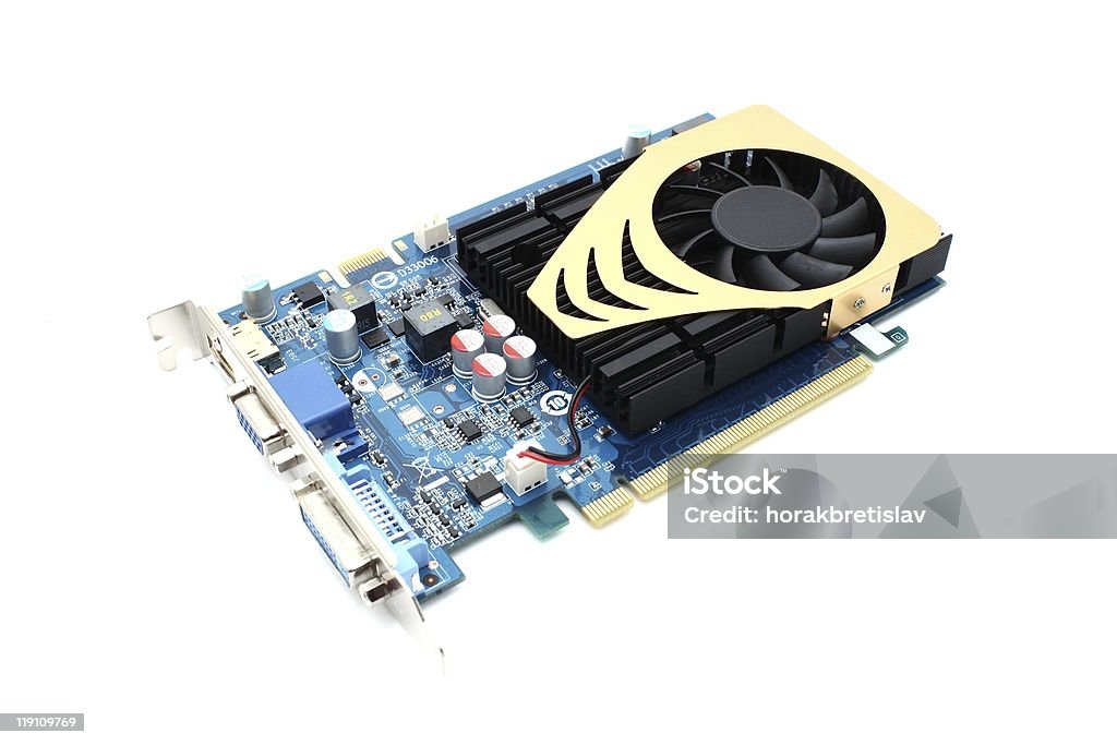 Modern computer video card isolated on white background Blue Stock Photo