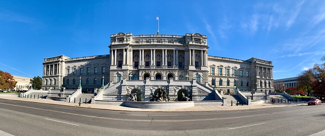 Washington, DC, United States - November 26, 2019: Panoramic view of the Library of Congress in Washington, DC.