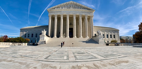 Washington, DC, United States - November 26, 2019: Panorama of the Supreme Court Building in Washington, DC
