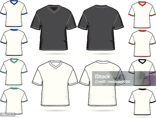 Vneck Tshirt Set Stock Illustration - Download Image Now - Black Color, Blank, Casual Clothing