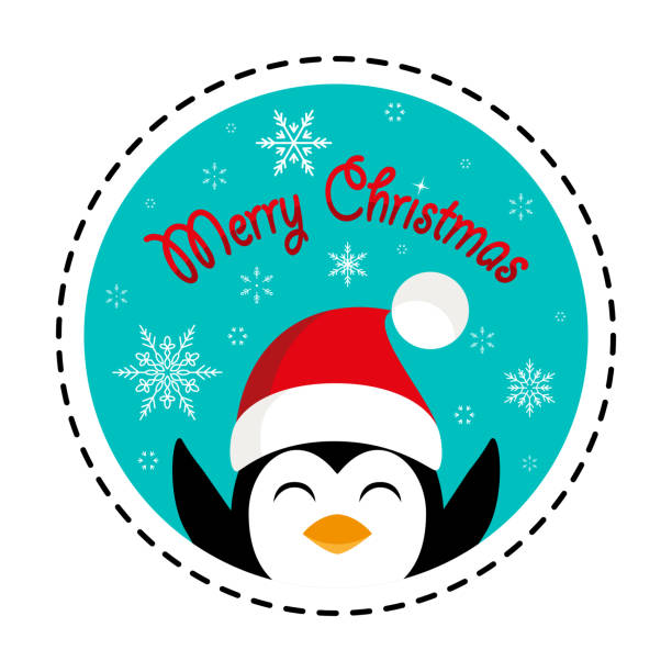 サンタ帽子のペンギン。メリークリスマス。ベクターの図。フラットデザイン - google penguin点のイラスト素材／クリップアート素材／マンガ素材／アイコン素材