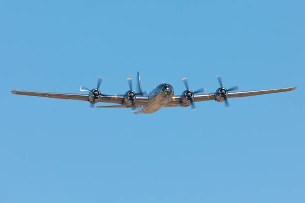 istock Front view of a rare WWII bomber (B-29 Superfortress) flying 1191124324