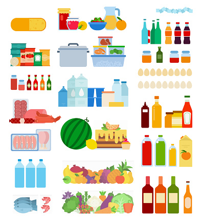 Set of Inside Refrigerator icons flat vector illustration