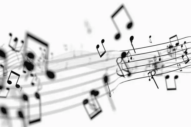 Black music notes with white background, 3d rendering. Computer digital drawing.