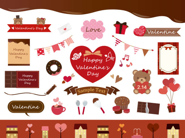 illustrazioni stock, clip art, cartoni animati e icone di tendenza di set di san valentino2 - choco