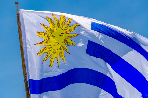 istock Uruguayan Flag Over Blue Sky Background 1191146751