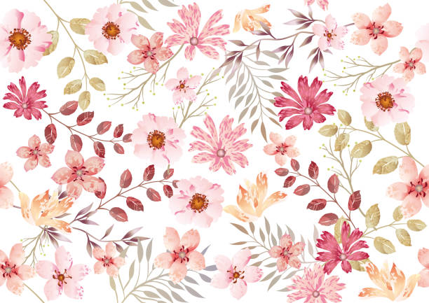 aquarell nahtlose blumenmuster, vektor-illustration. - pastellblumen stock-grafiken, -clipart, -cartoons und -symbole