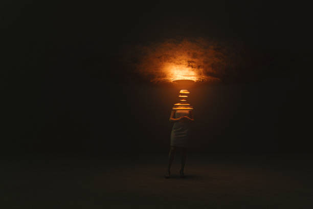 Abstract businesswoman brainstorming. This is entirely 3D generated image.