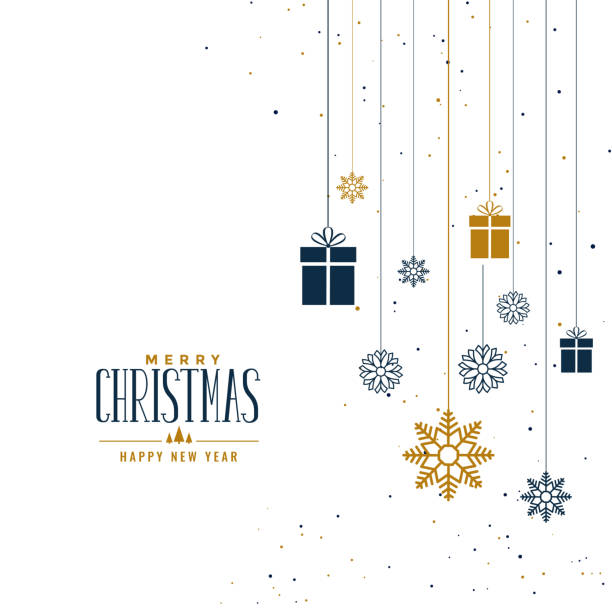 ozdobne świąteczne tło z prezentami i płatkami śniegu - christmas stock illustrations