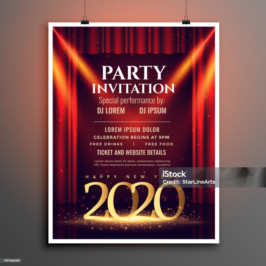 Happy New Year 2020 Party Invitation Template Design Stock ...