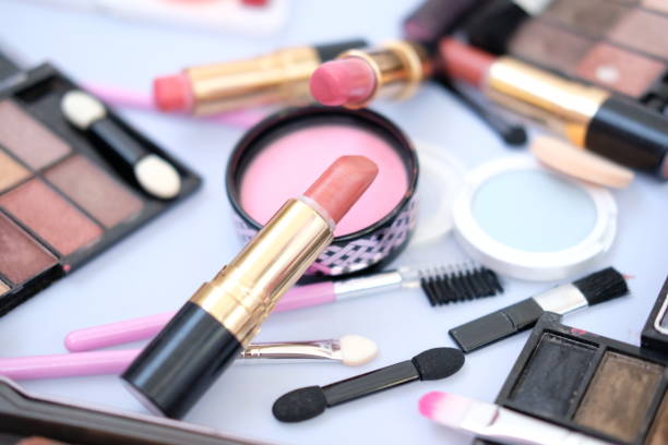 istock Top view makeup set and lipstick on white background 1191164550