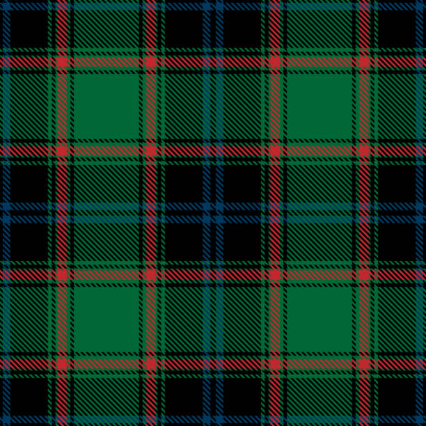 ilustraciones, imágenes clip art, dibujos animados e iconos de stock de tartan plaid seamless patrón verde rojo negro línea tela textura verde fondo, jaula escocesa, nuevo año decoración de navidad , ilustración vectorial - plaid