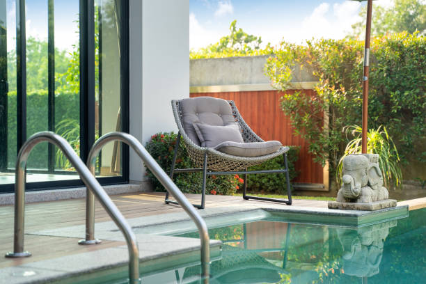 istock Swimming pool in tropical garden pool villa feature floating balloon 1191167804