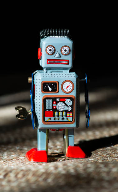 brinquedo azul do robô do vintage - 16727 - fotografias e filmes do acervo