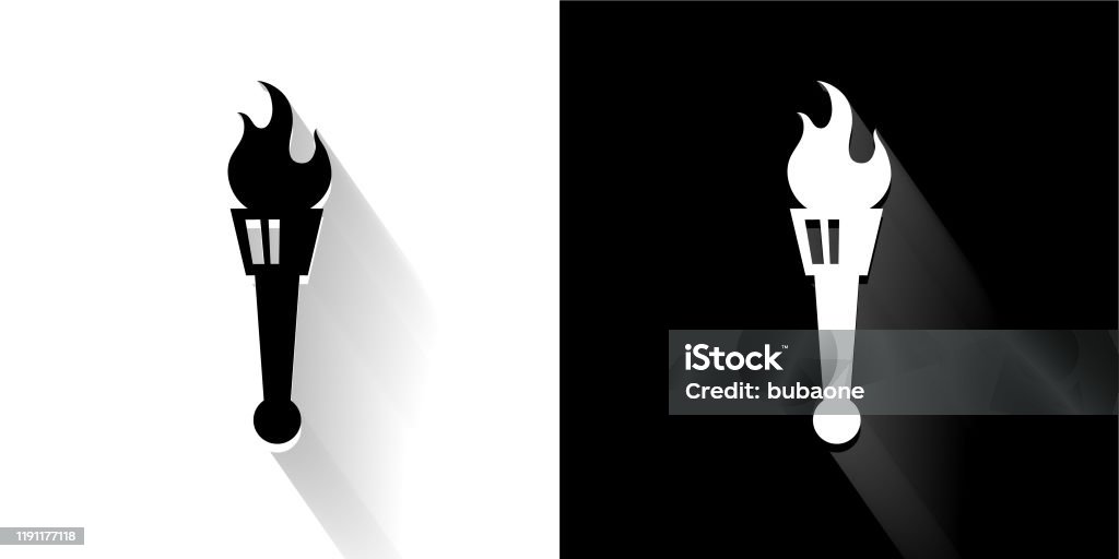 Bayangan Api Vector Api Obor Ikon Hitam Dan Putih Dengan Bayangan Panjang Ilustrasi Stok ...