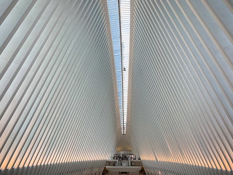 Shoppers and tourists enjoy the view inside the Oculus and new stores in the Westfield World Trade Center mall in New York City. The mall opened in August 16, 2016.