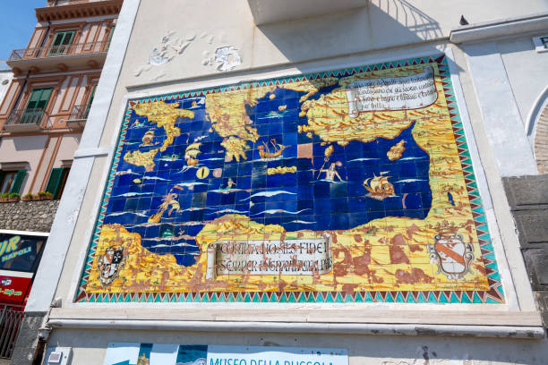 Map of the Mediterranean Sea, laid out of ceramic tiles on the wall of a building in the city of Amalfi in Italy Amalfi, Italy - August 19, 2019: Map of the Mediterranean Sea, laid out of ceramic tiles on the wall of a building in the city of Amalfi in Italy amalfi coast map stock pictures, royalty-free photos & images