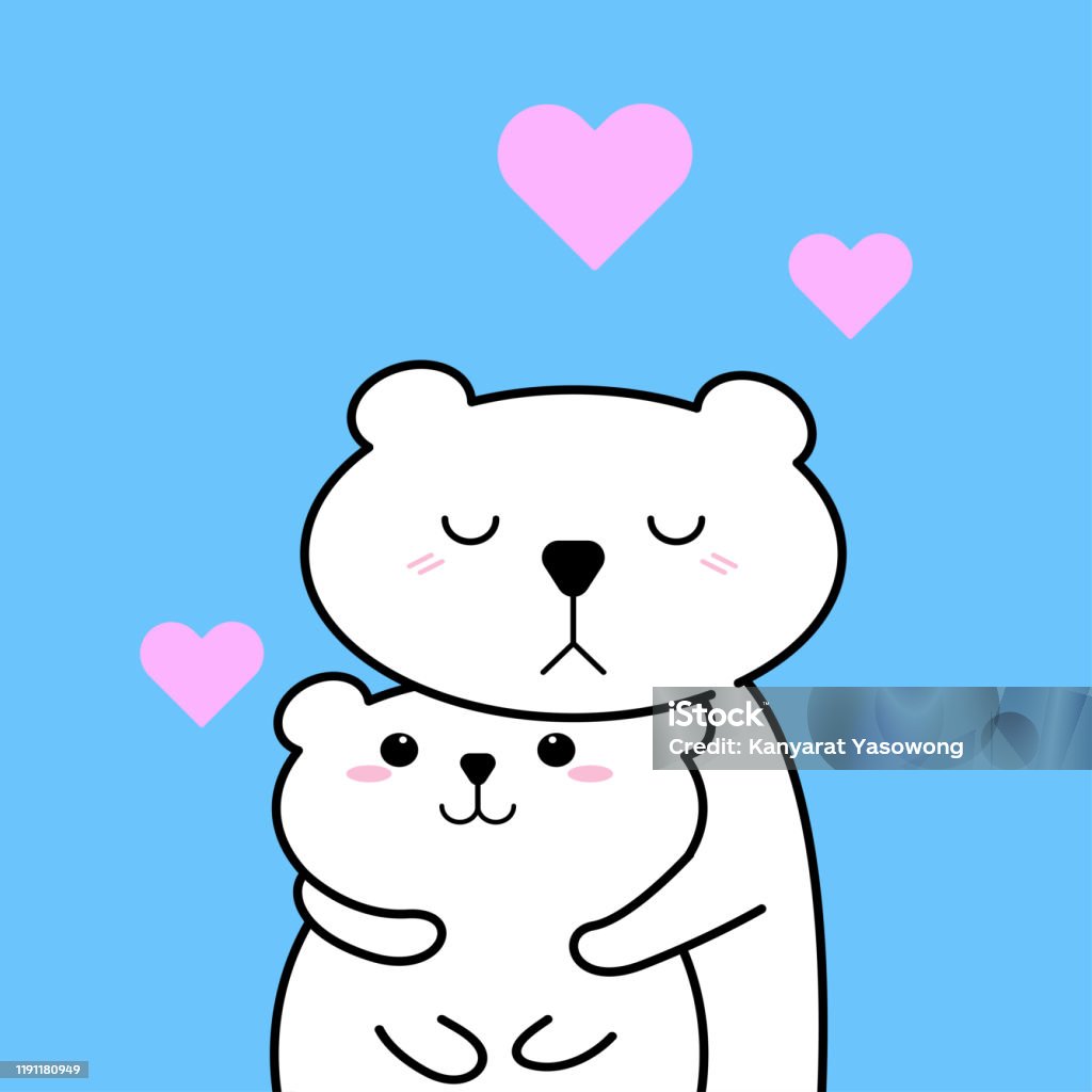 Cute Couple Bear Hug With Love Cartoon Vector Illustrationvalentines Day  Romantic Animal Concepthappy Polar Bear Hug And Pink Heart On Soft Blue  Background Design Stock Illustration - Download Image Now - iStock