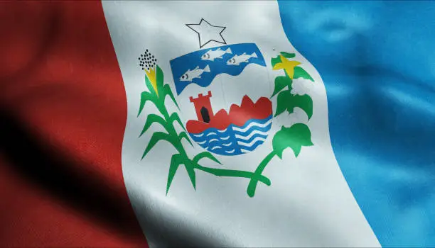 3D Illustration of a waving flag of Alagoas (Brazil Province)