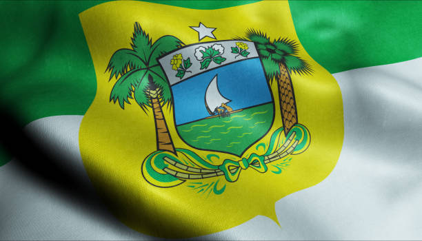 3D Waving Brazil Province Flag of Rio Grande do Norte Closeup View stock photo