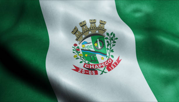 3D Waving Brazil City Flag of Chapeco Closeup View stock photo