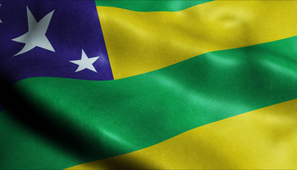 3D Waving Brazil Province Flag of Sergipe Closeup View stock photo